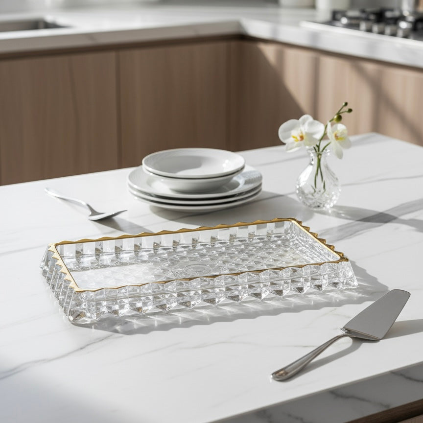 Mawaeen Luxury Glass Cake Plate – Golden Rim - Mawaeen