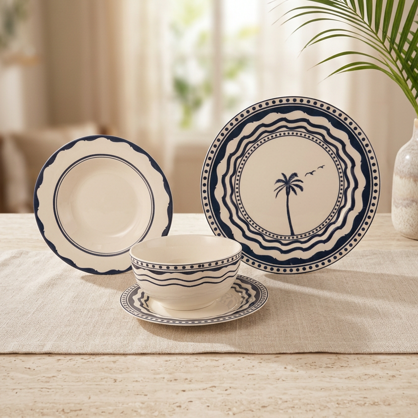 Dinnerware Set W/Blue – 24 Pieces (Service for 6) - Mawaeen