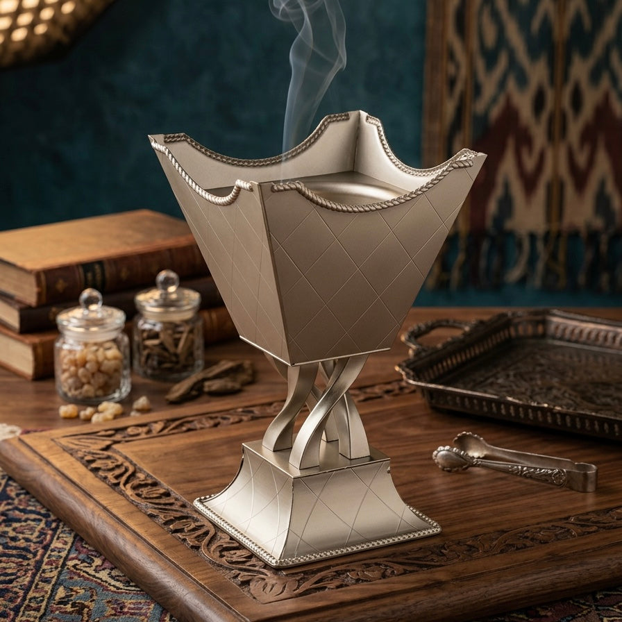 Luxury Decorative Incense Burner Matt- Nickel - (L) - Mawaeen