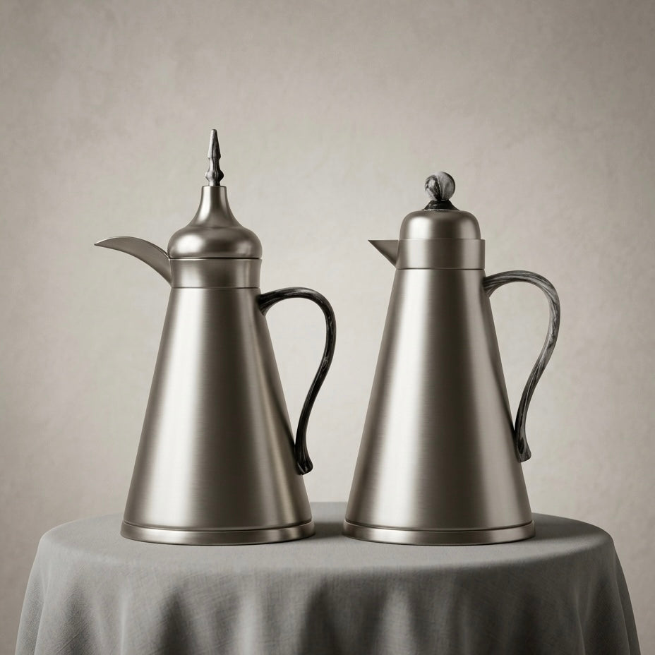NGT 2-Piece Dallah Set Classic Design M/Silver Marble – 1L + 1L - Mawaeen