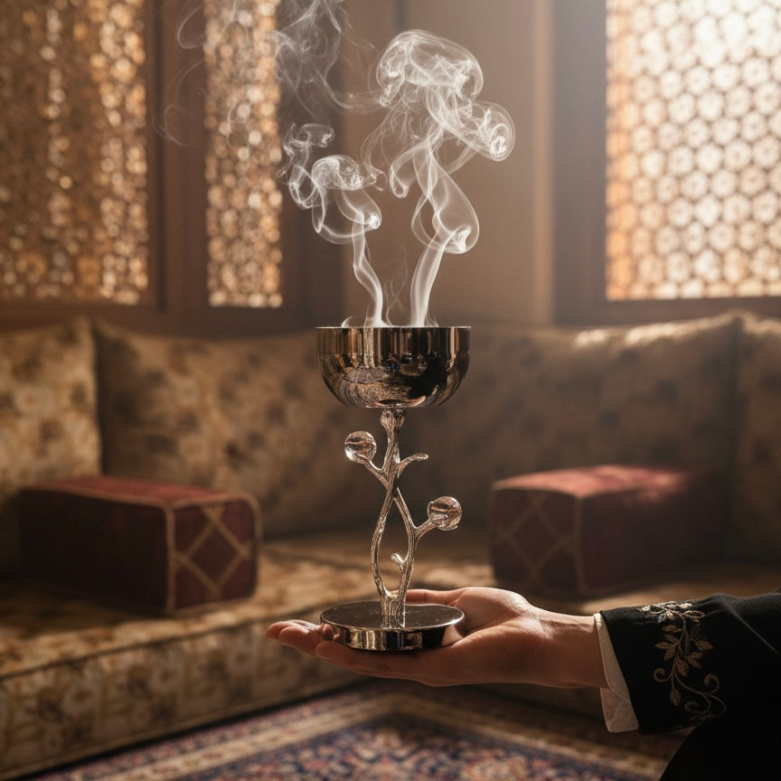 High-End Metallic Incense Burner white flower - Mawaeen