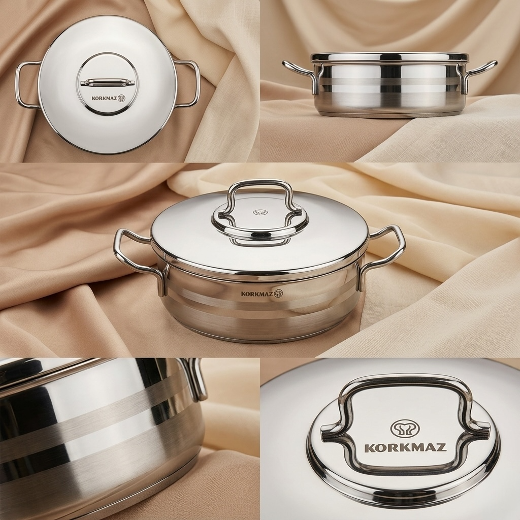 Korkmaz Stainless Steel Casserole 26×8.5 cm with Lid - Mawaeen