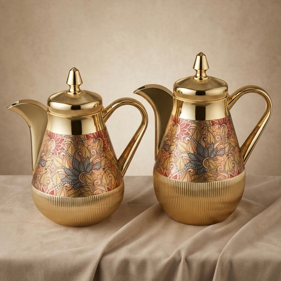 Arabic Dallah Set 0.35L + 0.5L – Gold Finish | Najib - Mawaeen