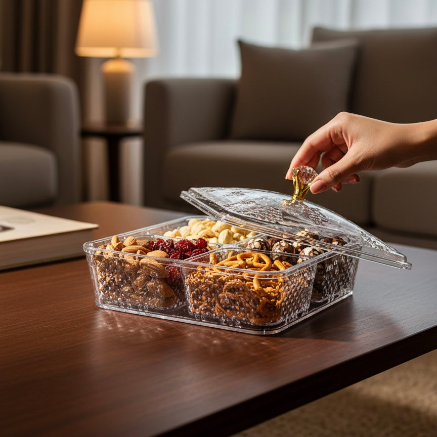 Elegant Acrylic Candy Box D/4 with Lid – Square Design (S) - Mawaeen