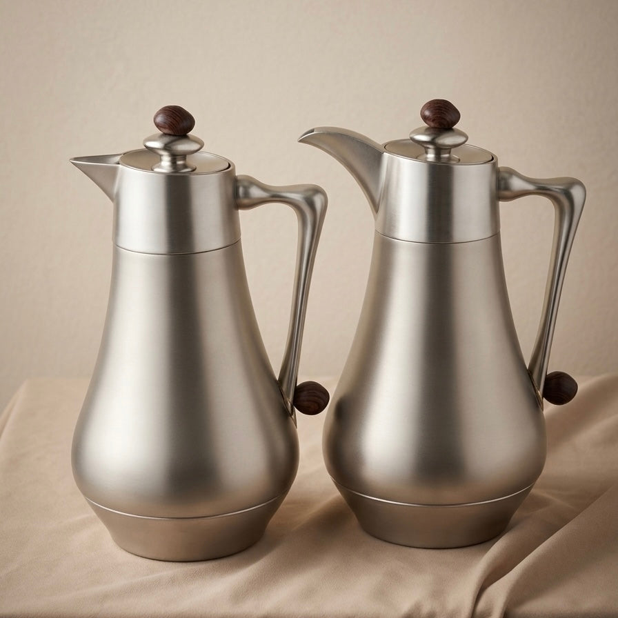 Najib Vacuum Flask Set – Matt Silver | 1.0L + 1.0L - Mawaeen