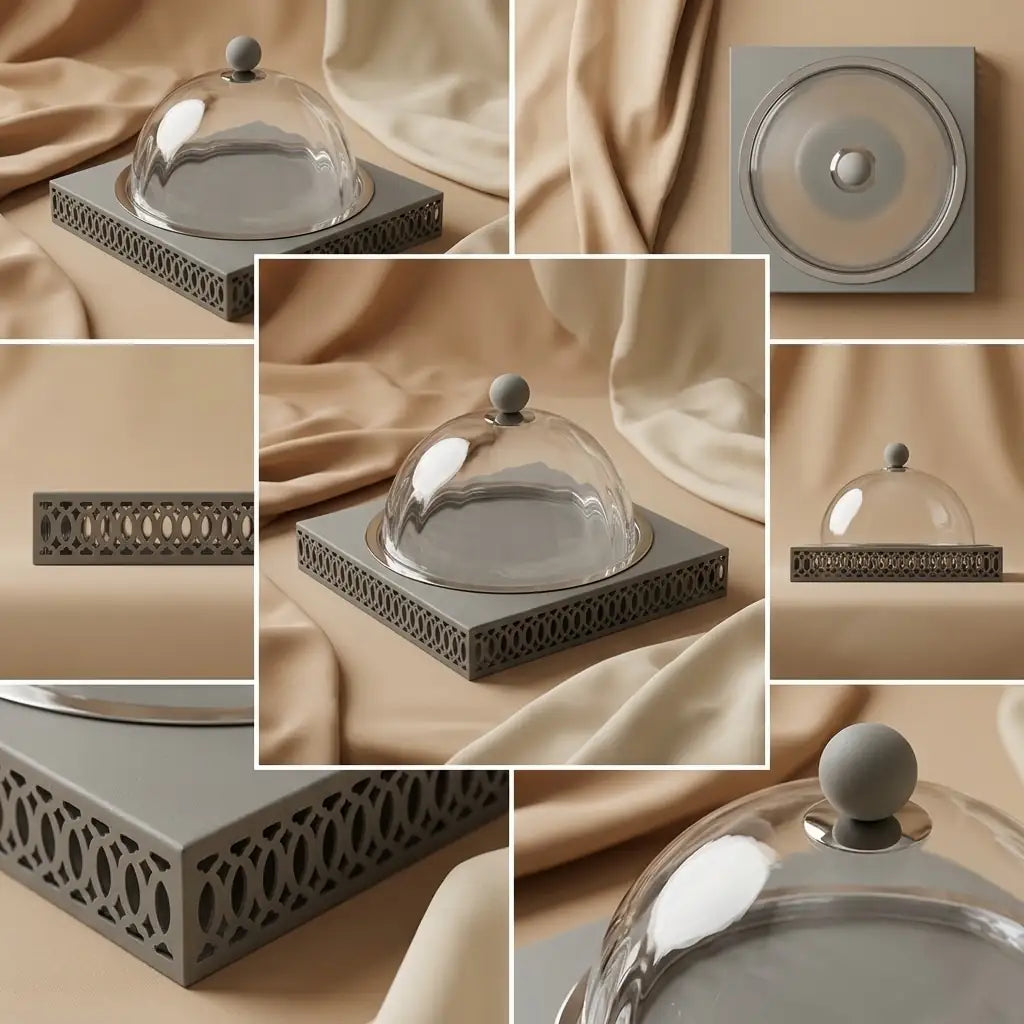 Modern Cake Plate with Glass Dome (S) - Gray - Mawaeen