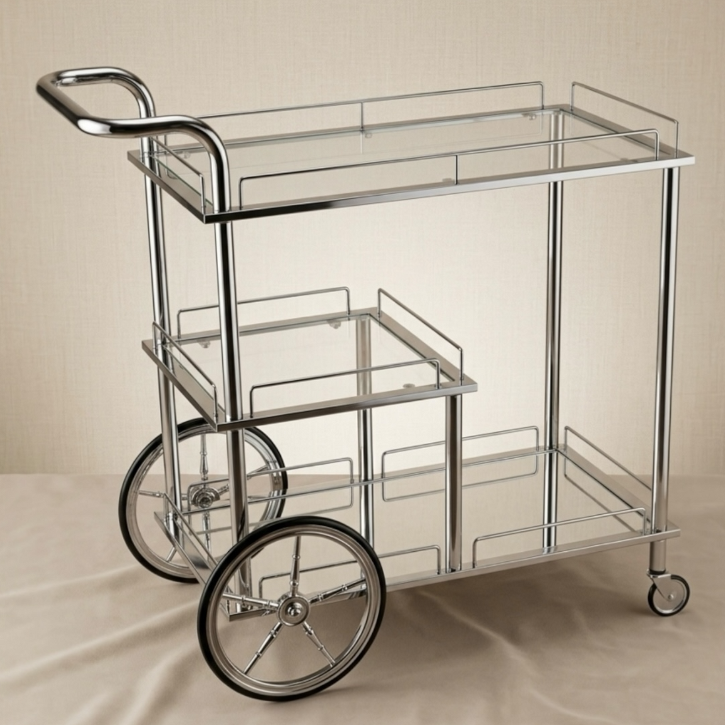 Modern 3-Tier Silver Serving Trolley - Mawaeen