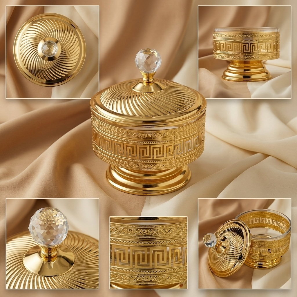 Modern Gold Greek Key Candy Bowl - L - Mawaeen