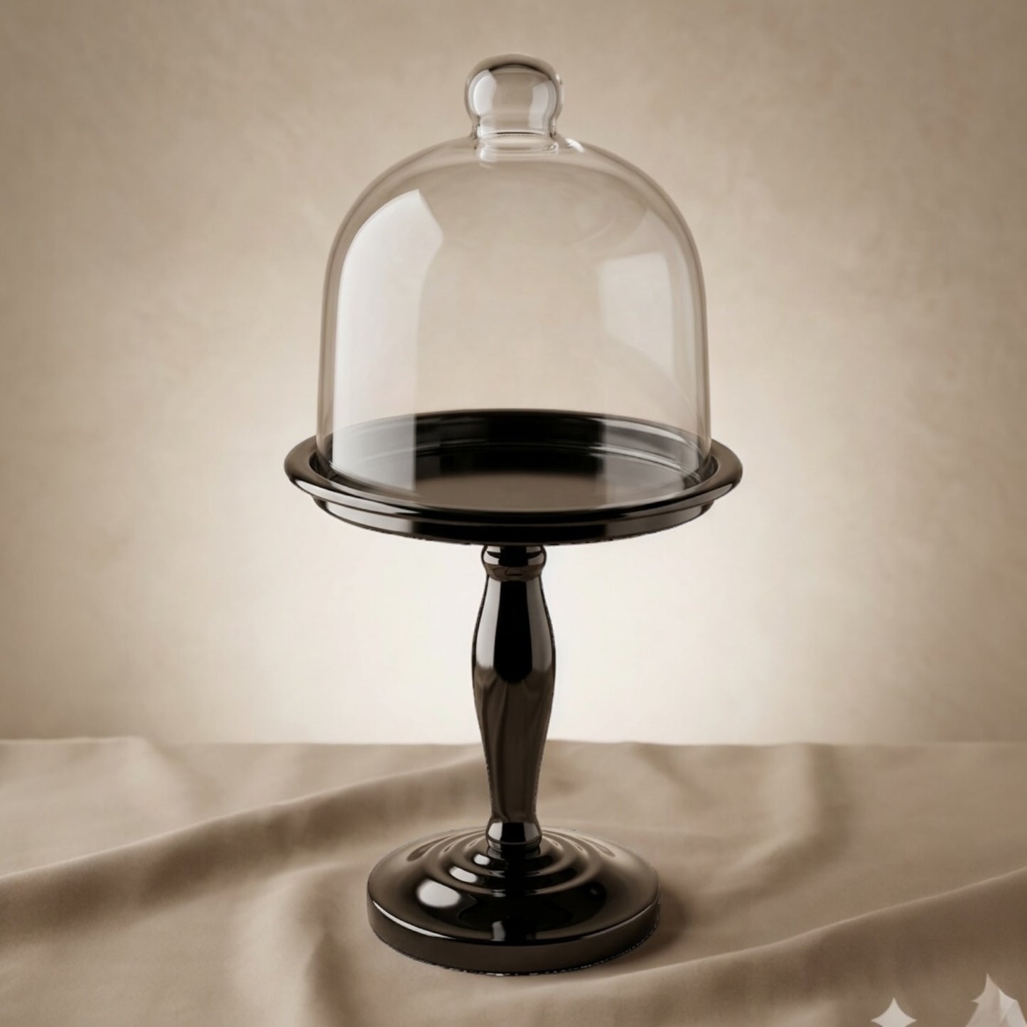 Modern Black Chrome Dessert Stand with Glass Lid (L)