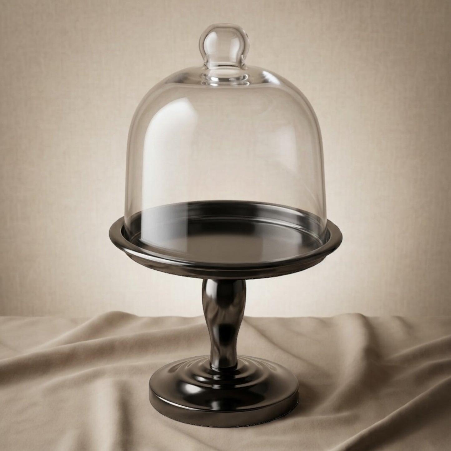 Modern Black Chrome Dessert Stand with Glass Lid (S)