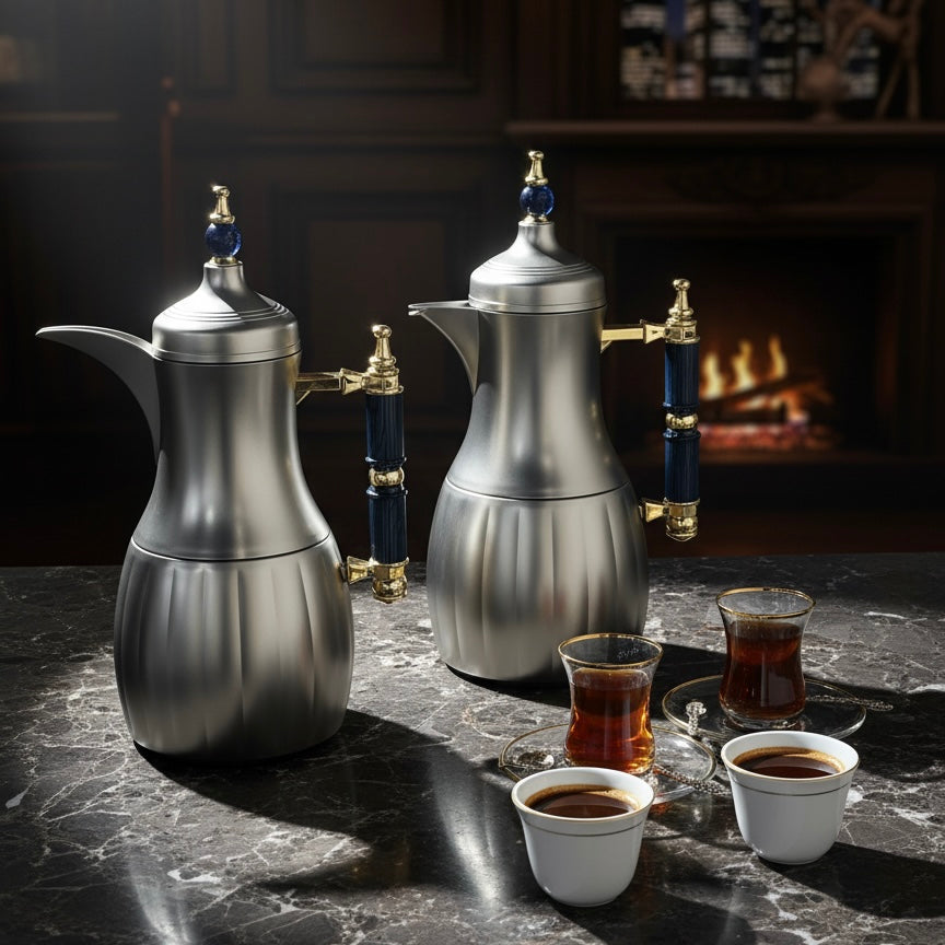 Premium Modern Dallah Set – Elegant Contemporary Design (1L + 1L) - Mawaeen