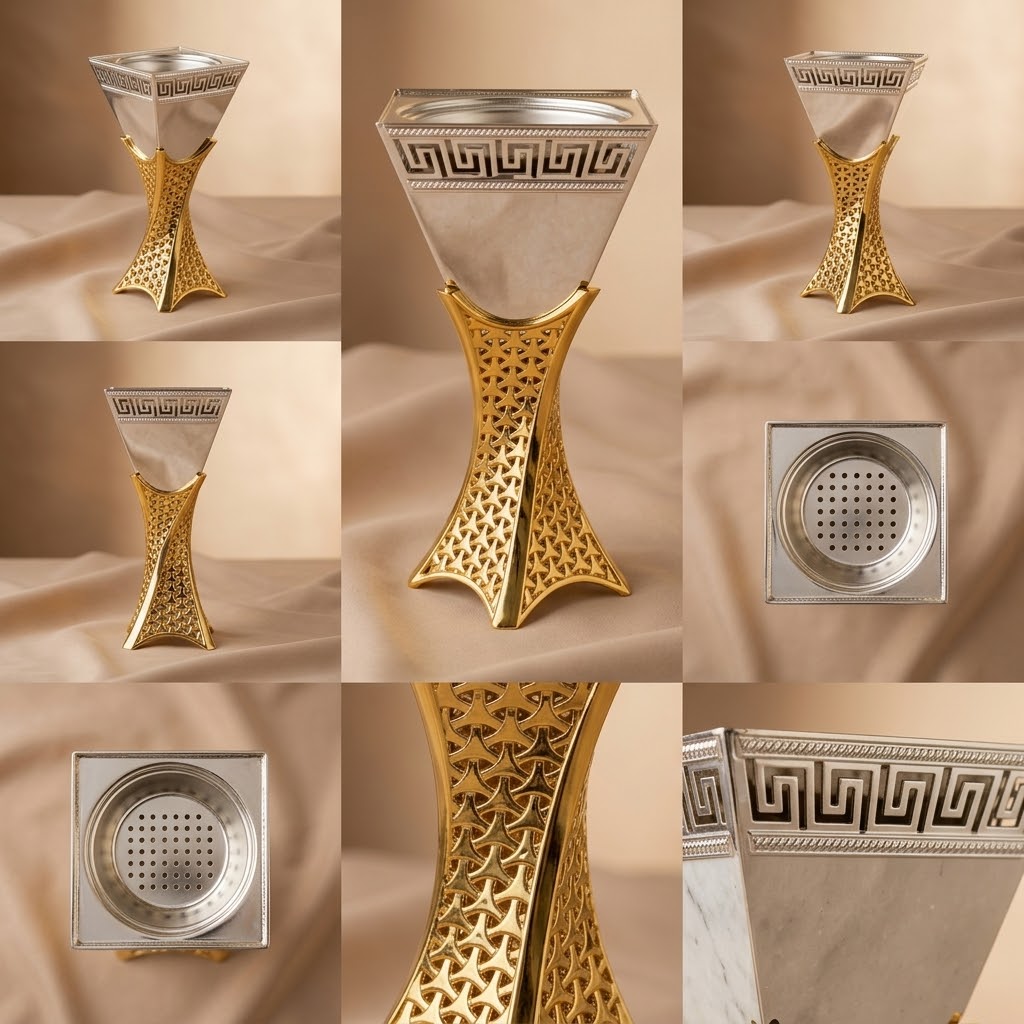Luxury Silver & Gold Greek Key Incense Burner – (L)