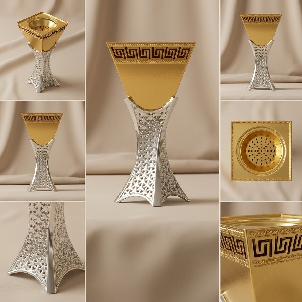 Luxury Gold & Silver Greek Key Incense Burner – (M)