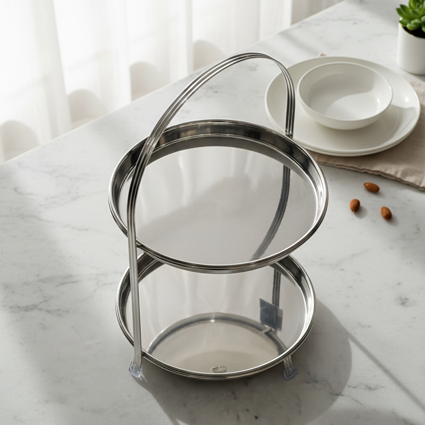 Stainless Steel Serving Stand Silver– 2 Tier (L) - Mawaeen