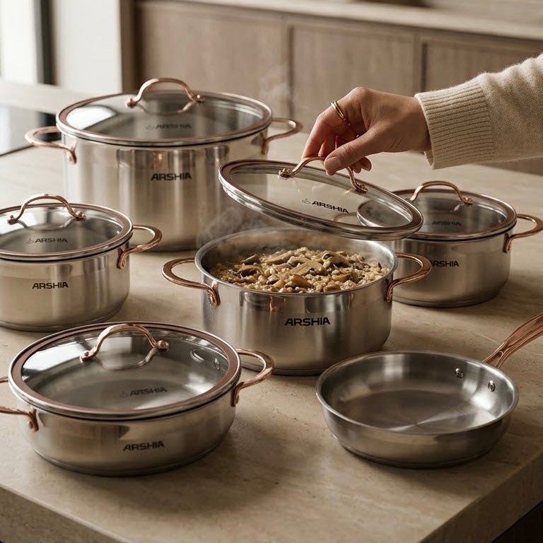 Arshia Stainless Steel Cookware Set With Copper Handle - 9 pcs