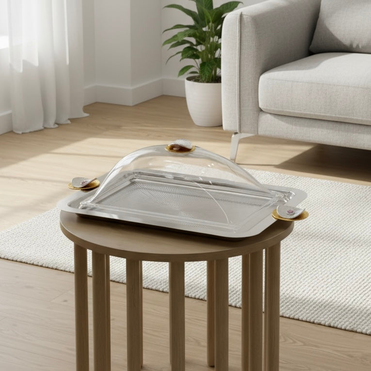 Covered Rest Cake & Candy Tray Silver- (L) - Mawaeen