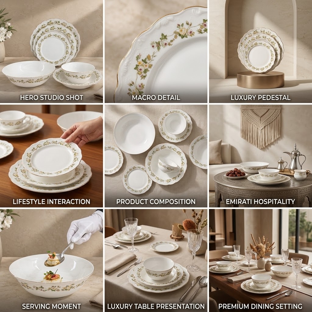 Elegant 26-Piece Porcelain Dinnerware Set – Floral Design with Gold Rim