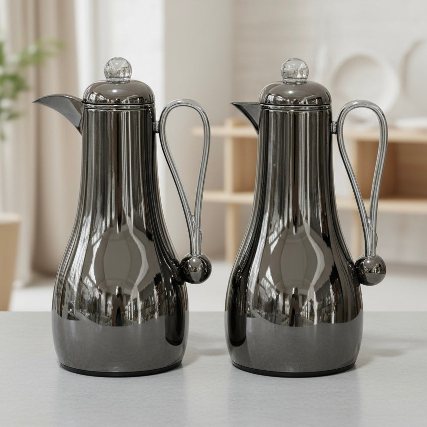 Al Marjan Dallah Set – 1L & 1L - Chrome/Silver - Mawaeen