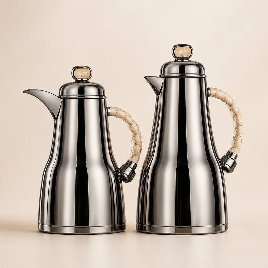 Al Marjan Flask Set Chrome/Wood - 0.7L + 1L