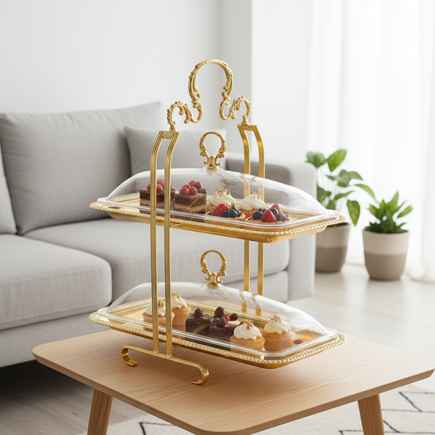 2-Layer Serving Stand - Gold - Mawaeen