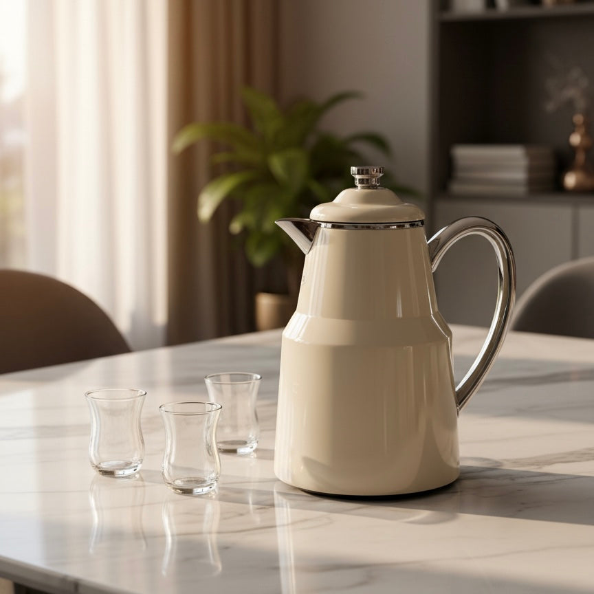 Pilsco Premium Thermal Flask – (Ivory & Silver, 0.65L) - Mawaeen