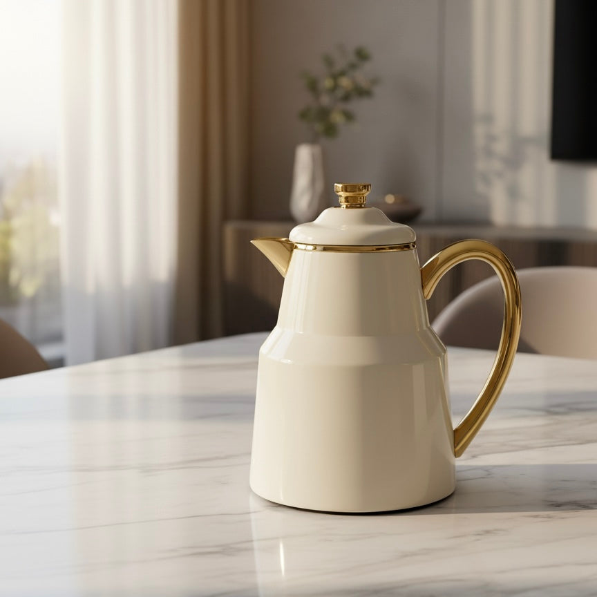 Pilsco Premium Thermal Flask – (ivory & gold, 0.35L) - Mawaeen
