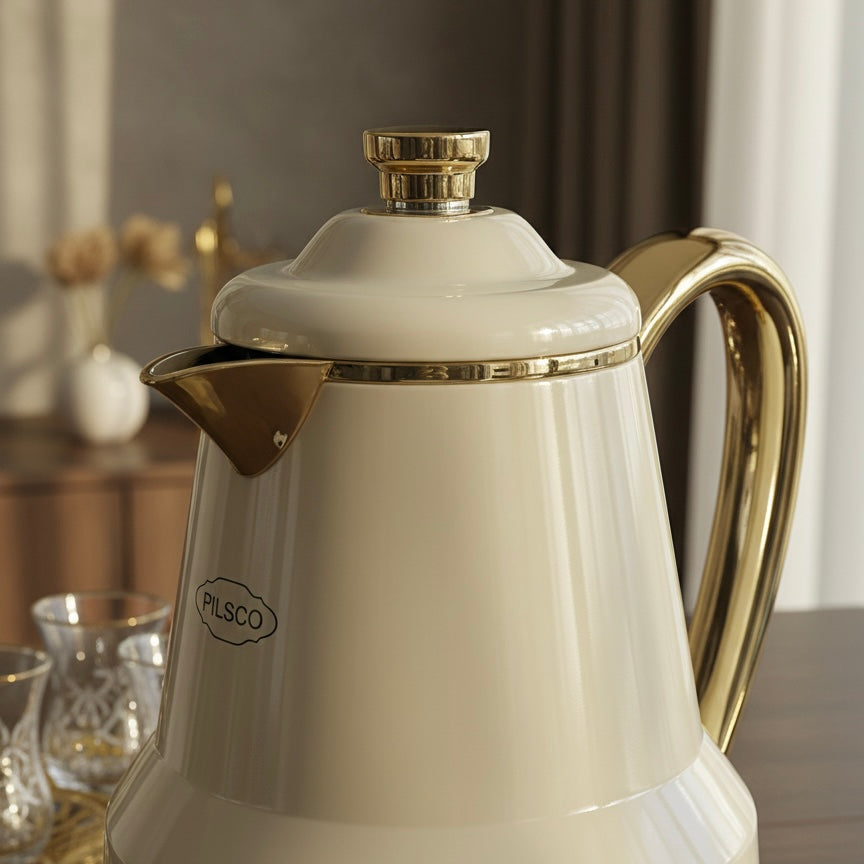 Pilsco Premium Thermal Flask – (ivory & gold, 1.0L) - Mawaeen