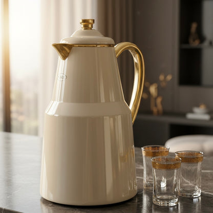 Pilsco Premium Thermal Flask – (ivory & gold, 1.0L) - Mawaeen