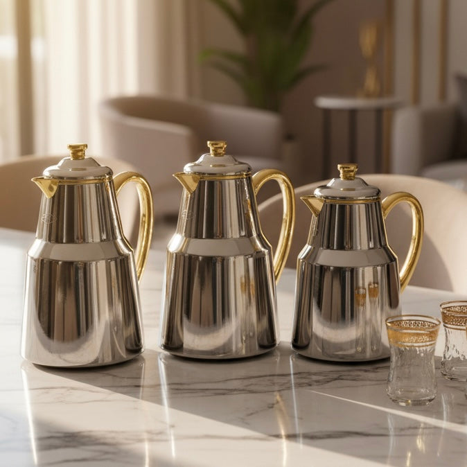Pilsco Premium Thermal Flask – (Silver & Gold, 0.35L) - Mawaeen