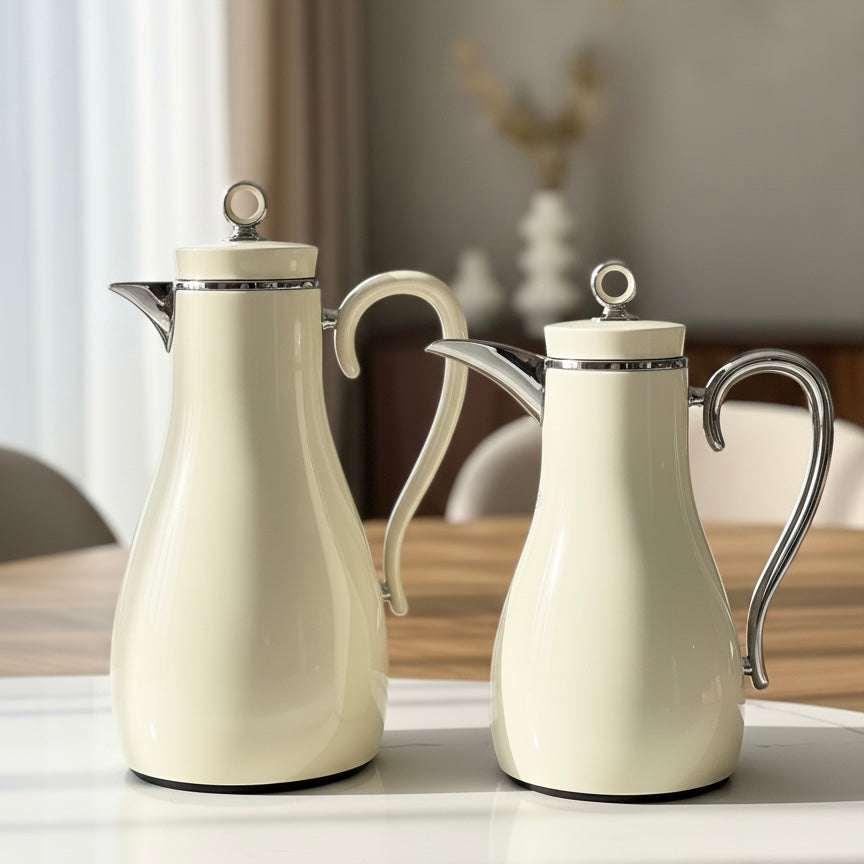 PILSCO  Premium Double Set – Coffee & Tea Thermal Flask (White & Silver, 1L + 0.7L) - Mawaeen