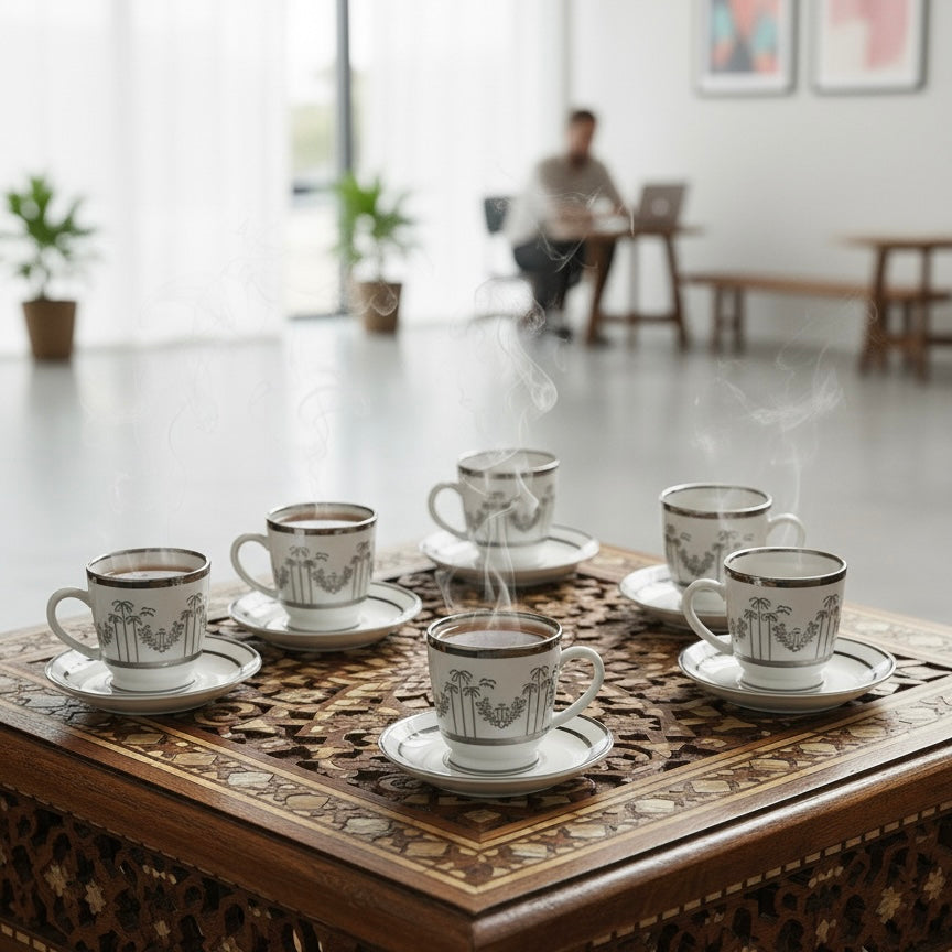 Cawa Tea Cups Set S/Line – 6 Cups with Saucers (130cc) - Mawaeen