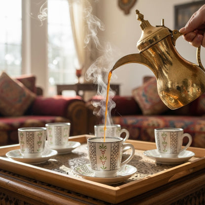 Cawa Tea Cups Set S/Line – 6 Cups with Saucers (130cc) - Mawaeen