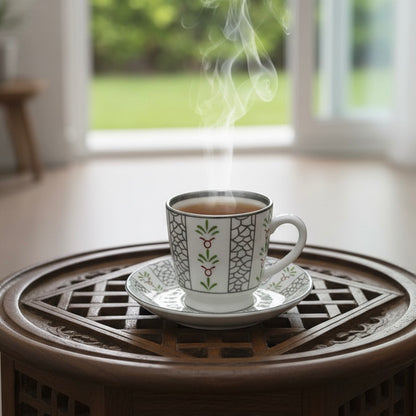 Cawa Tea Cups Set S/Line – 6 Cups with Saucers (130cc) - Mawaeen