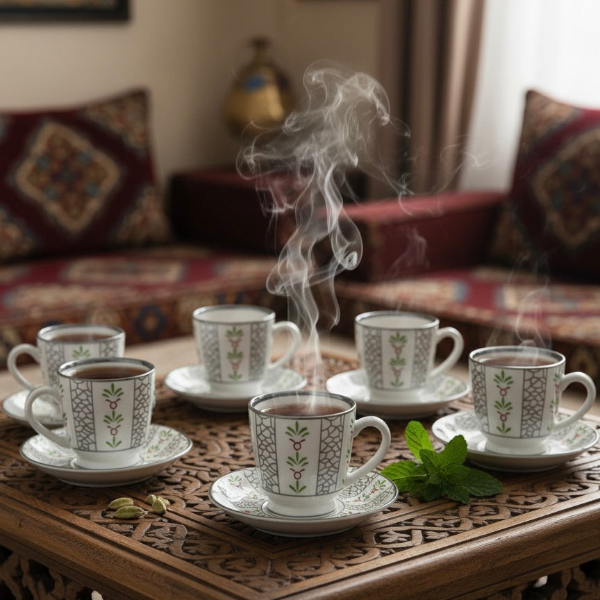 Cawa Tea Cups Set S/Line – 6 Cups with Saucers (130cc) - Mawaeen
