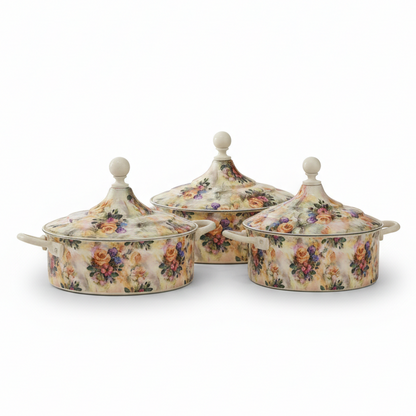 Floral Food Warmer Set Beige – 3 Pieces (2.5L, 3.5L, 5.5L) - Mawaeen