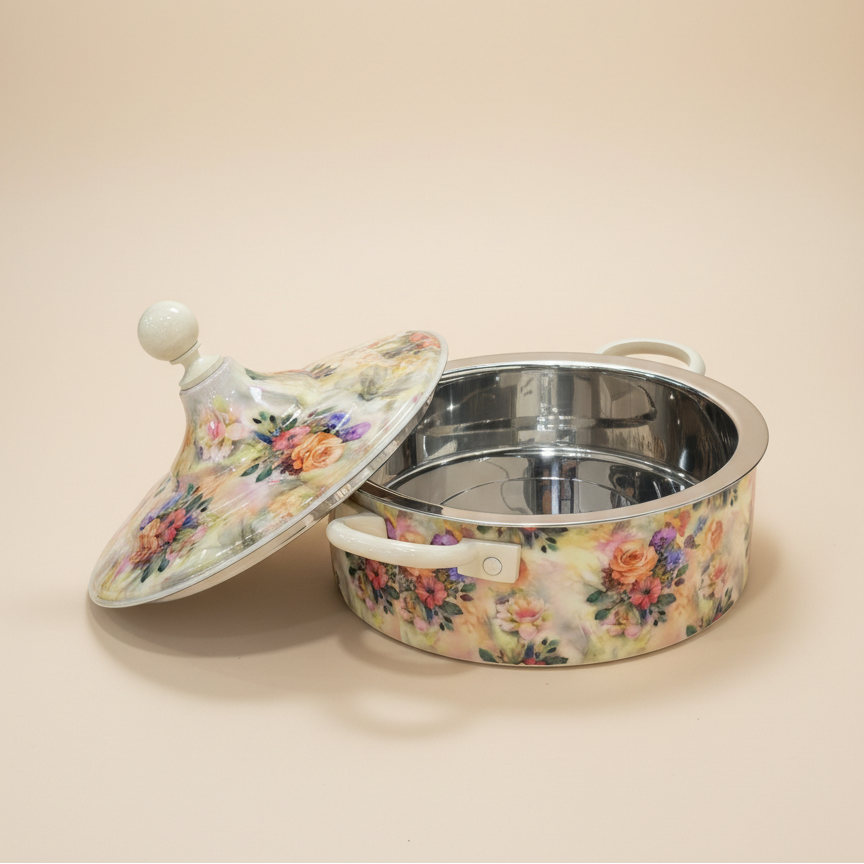 Floral Food Warmer Set Beige – 3 Pieces (2.5L, 3.5L, 5.5L) - Mawaeen