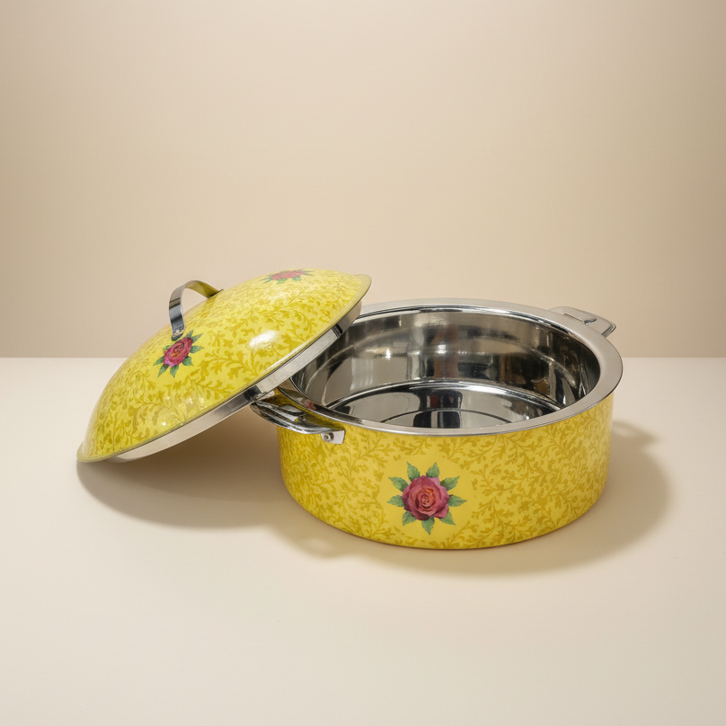 Floral Food Warmer Set Yellow – 3 Pieces (2.5L, 3.5L, 5.5L) - Mawaeen