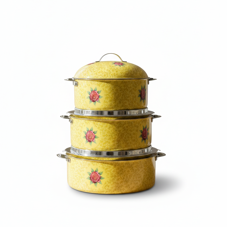 Floral Food Warmer Set Yellow – 3 Pieces (2.5L, 3.5L, 5.5L) - Mawaeen