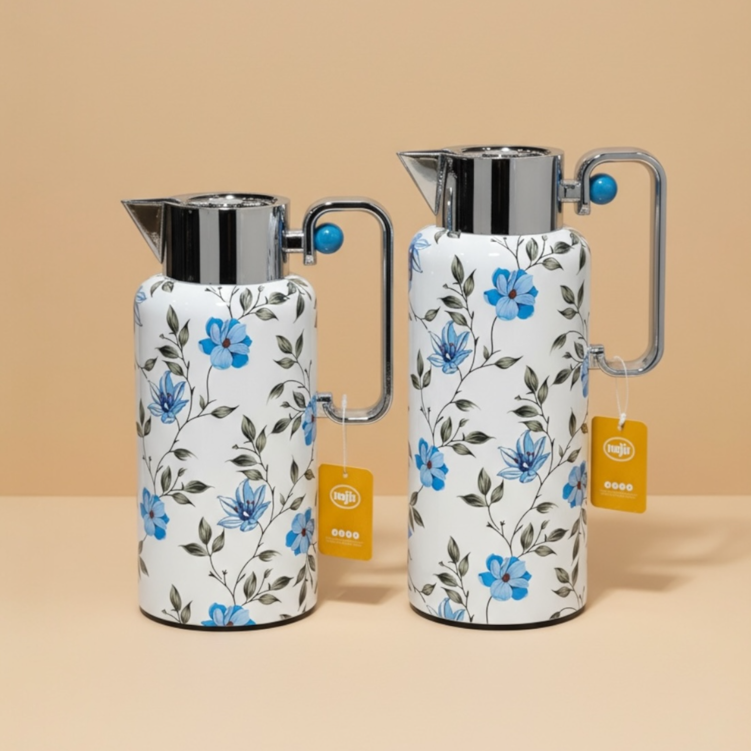 Najib Floral Dallah Set – 0.7L & 1L - Blue flower - Mawaeen