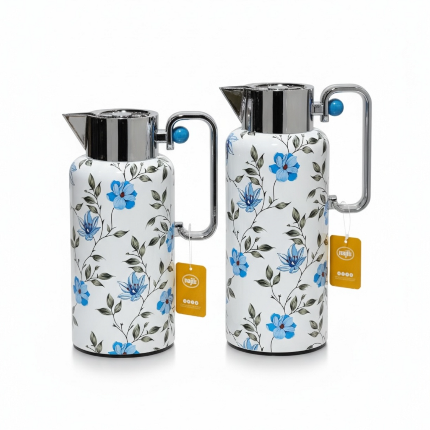 Najib Floral Dallah Set – 0.7L & 1L - Blue flower - Mawaeen