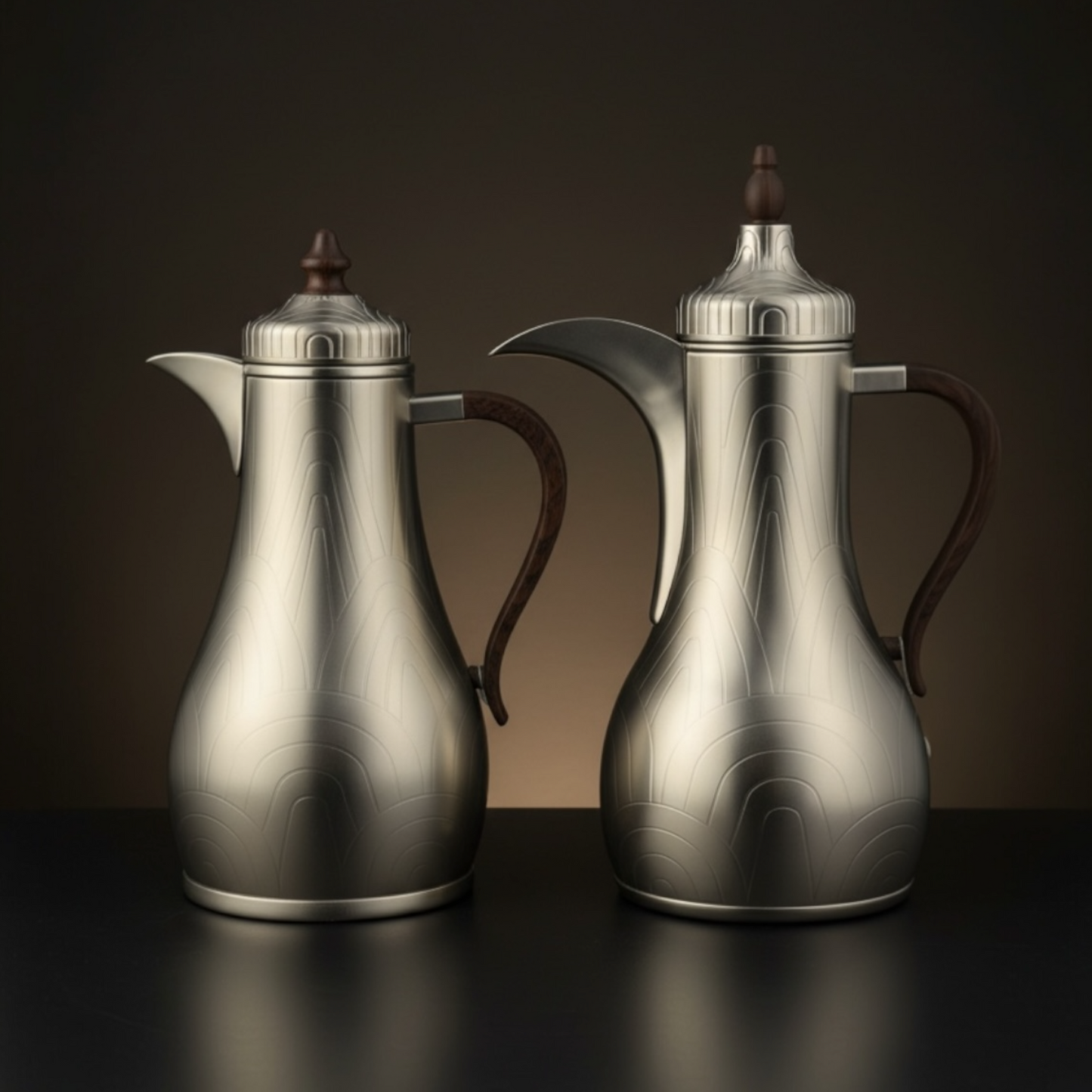 Premium Stainless Steel Dallah Set – M/Silver Wood - Mawaeen