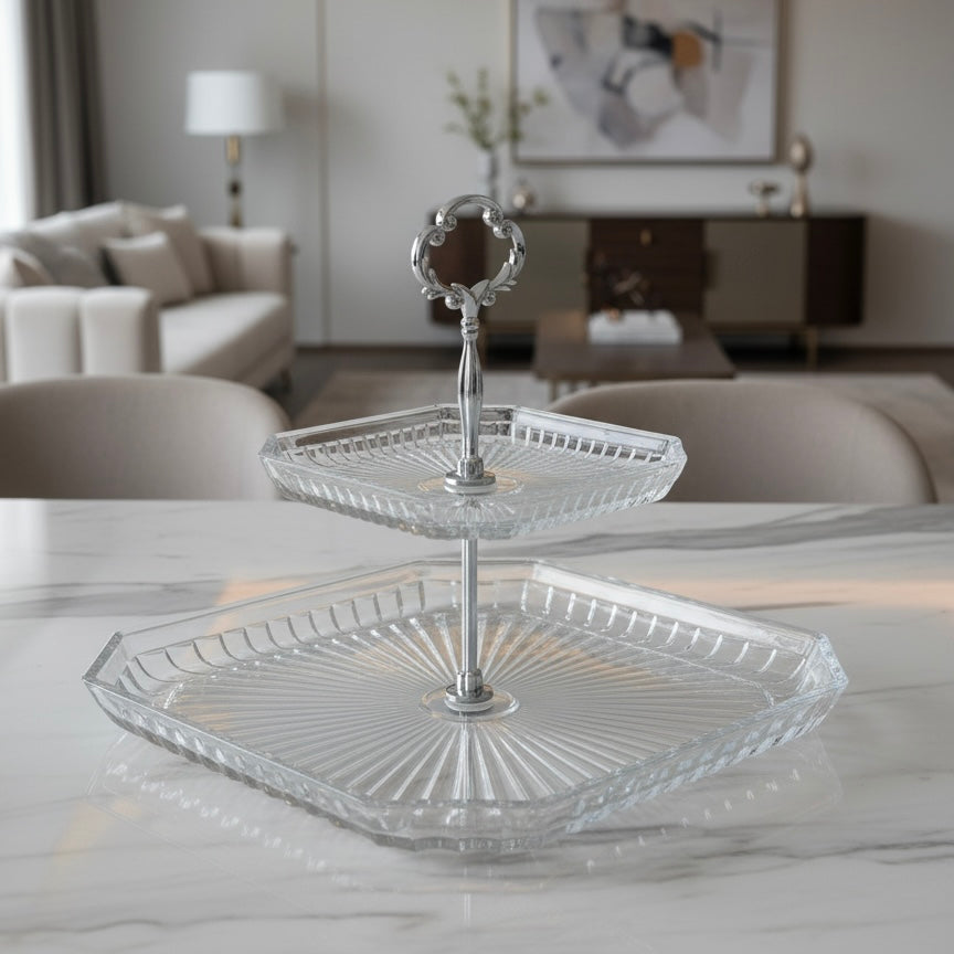 Mawaeen 2-Tier Luxury Glass Cake Stand – Elegant Serving Display
