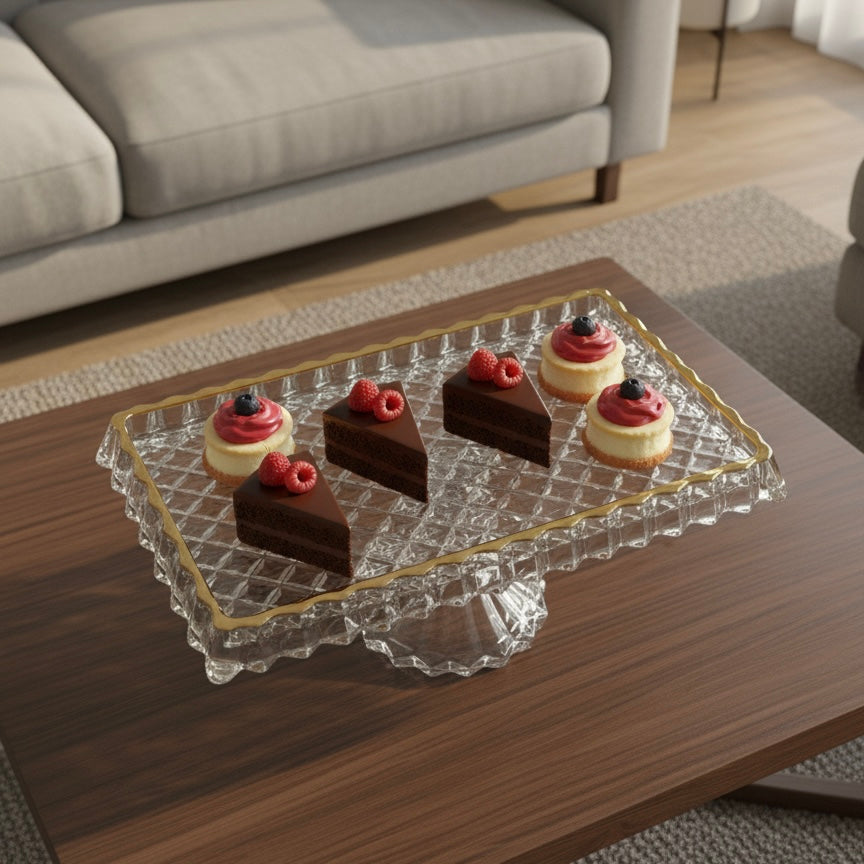 Mawaeen Luxury Glass Cake Plate – Golden Rim - Mawaeen