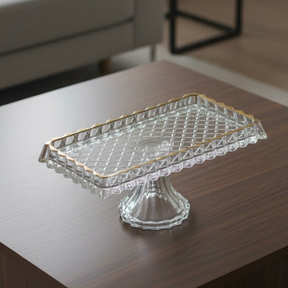 Mawaeen Luxury Glass Cake Plate – Golden Rim - Mawaeen