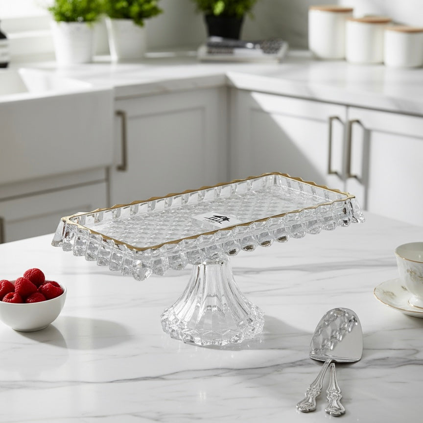 Mawaeen Luxury Glass Cake Plate – Golden Rim - Mawaeen