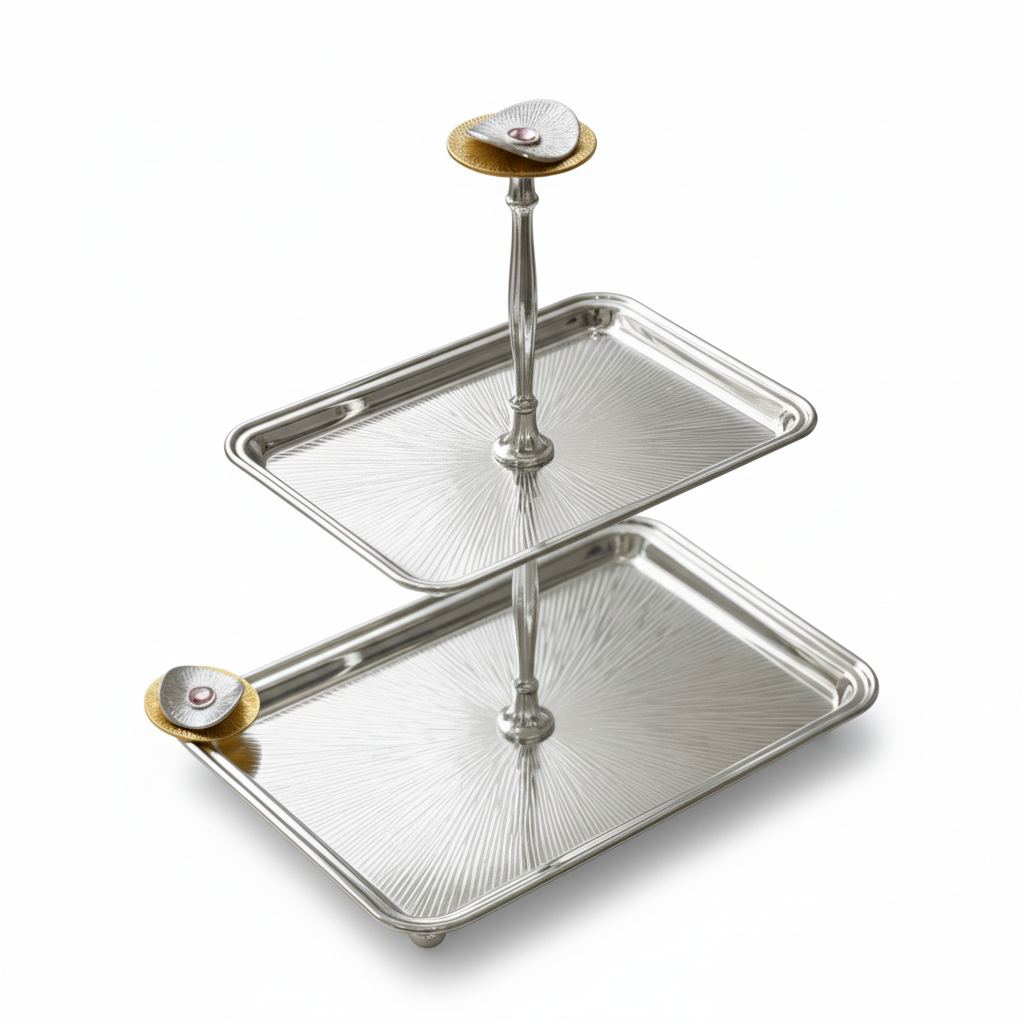 Luxury 2-Tier Serving Stand- Silver - Mawaeen
