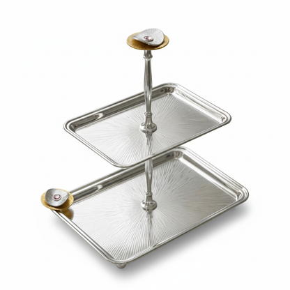 Luxury 2-Tier Serving Stand- Silver - Mawaeen