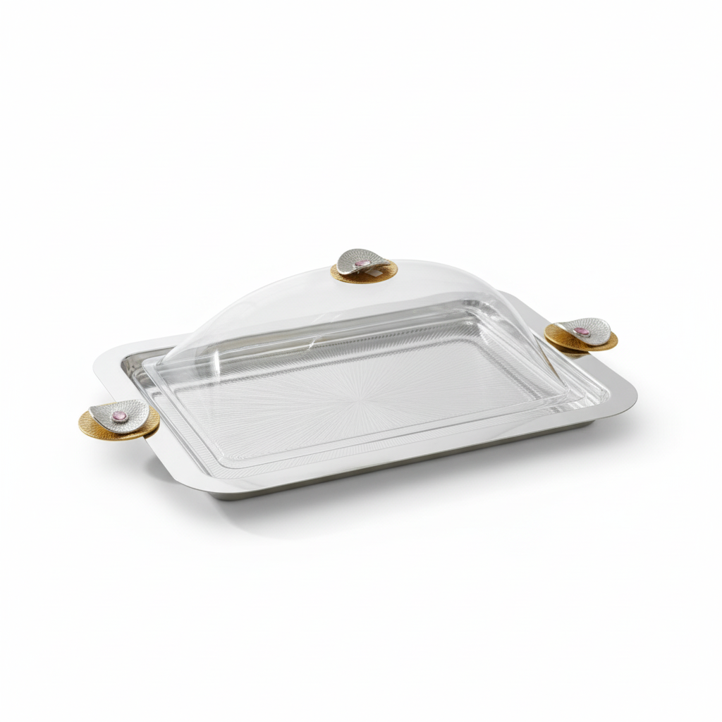 Covered Rest Cake & Candy Tray Silver- (L) - Mawaeen
