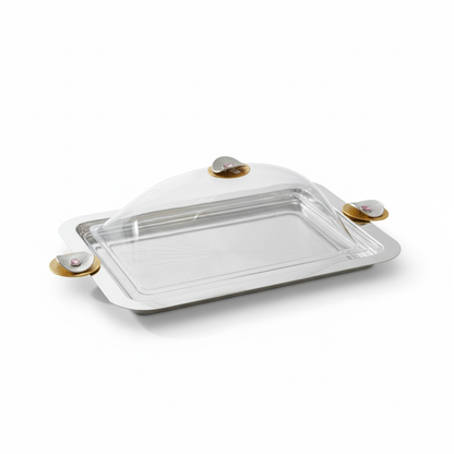 Covered Rest Cake & Candy Tray Silver- (L) - Mawaeen