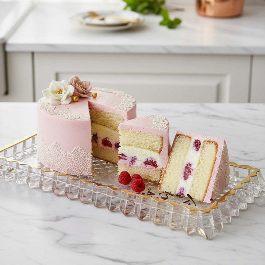 Mawaeen Luxury Glass Cake Plate – Golden Rim - Mawaeen